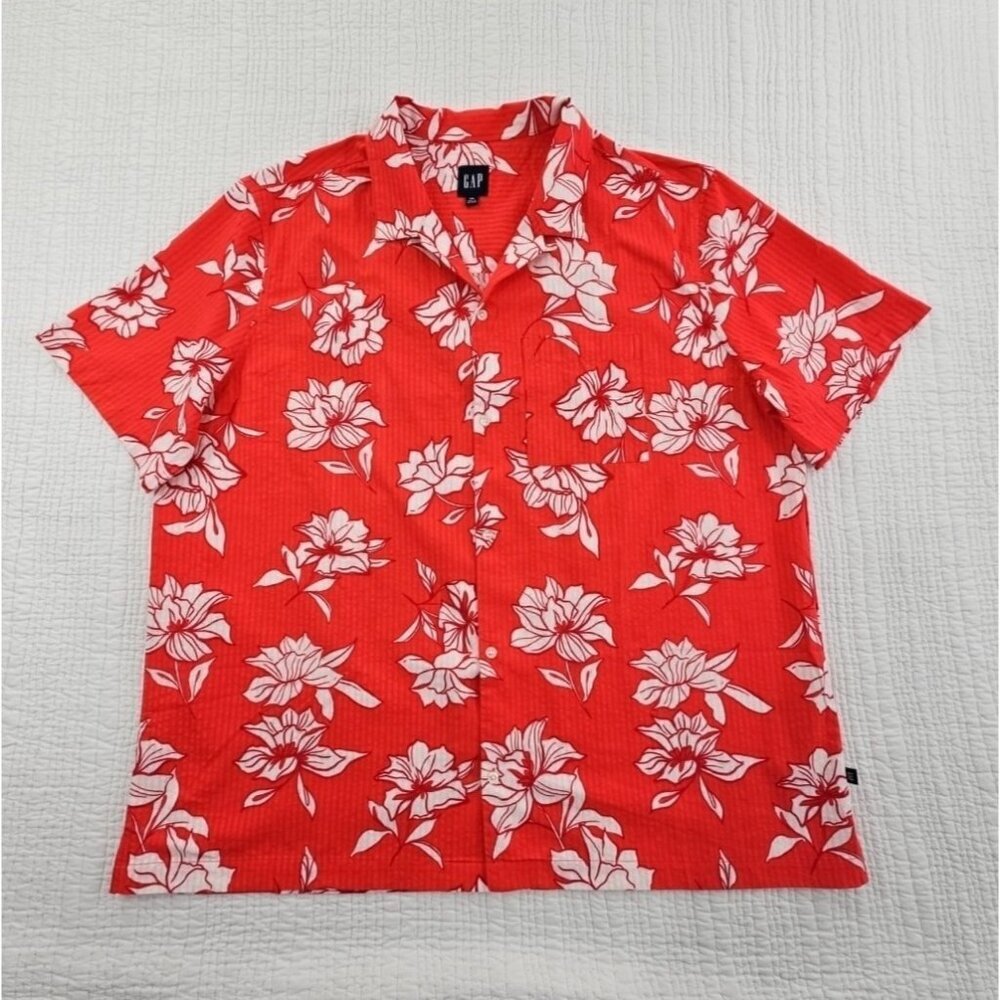 Gap Floral Cayenne Red Hawaiian‎ Shirt NWT Men's XXL Button Up Short Sleeve NEW